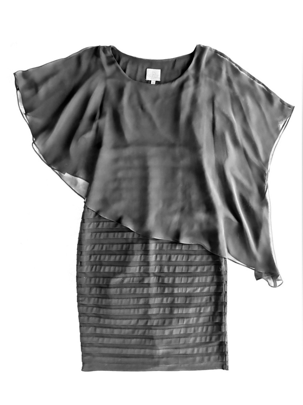 Adrianna Papell Cocktail Dress, Asymmetrical Chiffon Overlay, Black, Size 4
